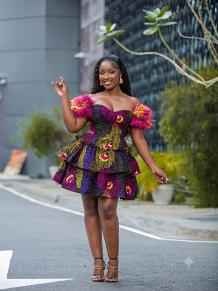 Peacock Feather Ruffle Dress